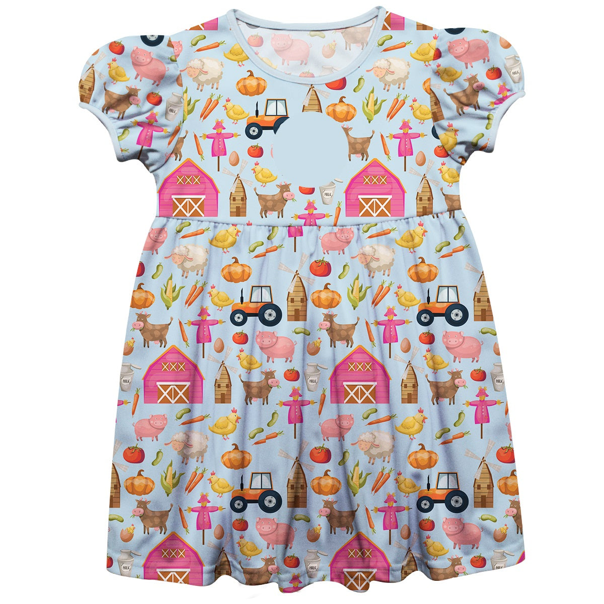 Farm Print Personalized Monogram Light Blue Short Sleeve Epic Dress - Wimziy&Co.