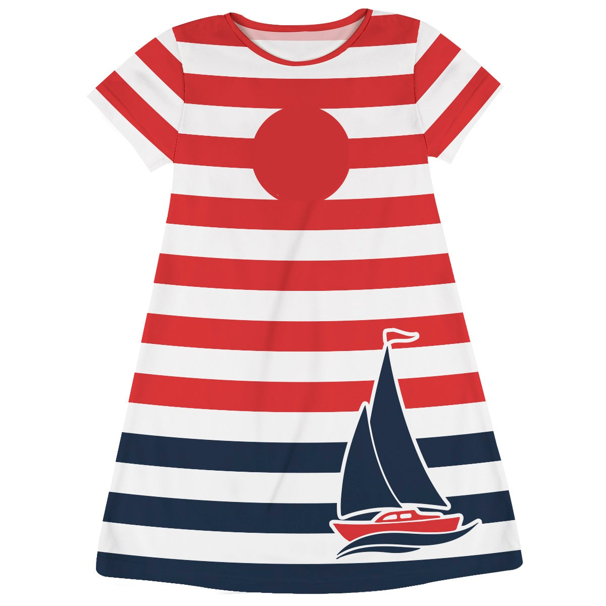 Boat Personalized Monogram White and Red Stripes Short Sleeve A Line Dress - Wimziy&Co.