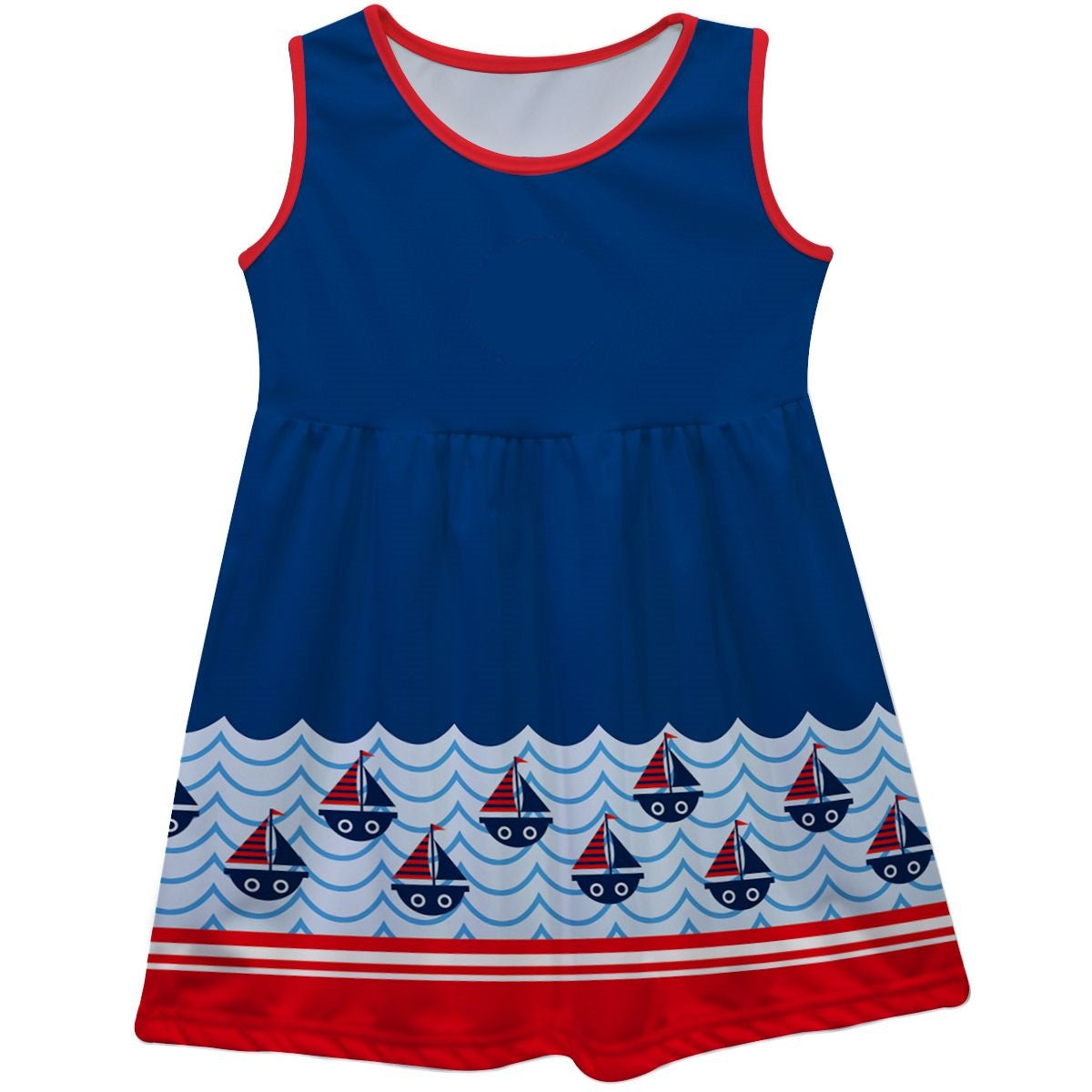 Sail Boats Waves Monogram Navy Tank Dress - Wimziy&Co.