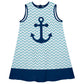 Anchor Name Chevron Print White and Blue A Line Dress - Wimziy&Co.