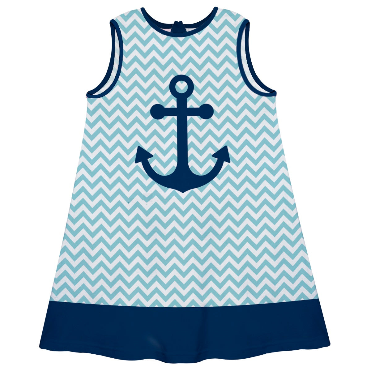Anchor Name Chevron Print White and Blue A Line Dress - Wimziy&Co.