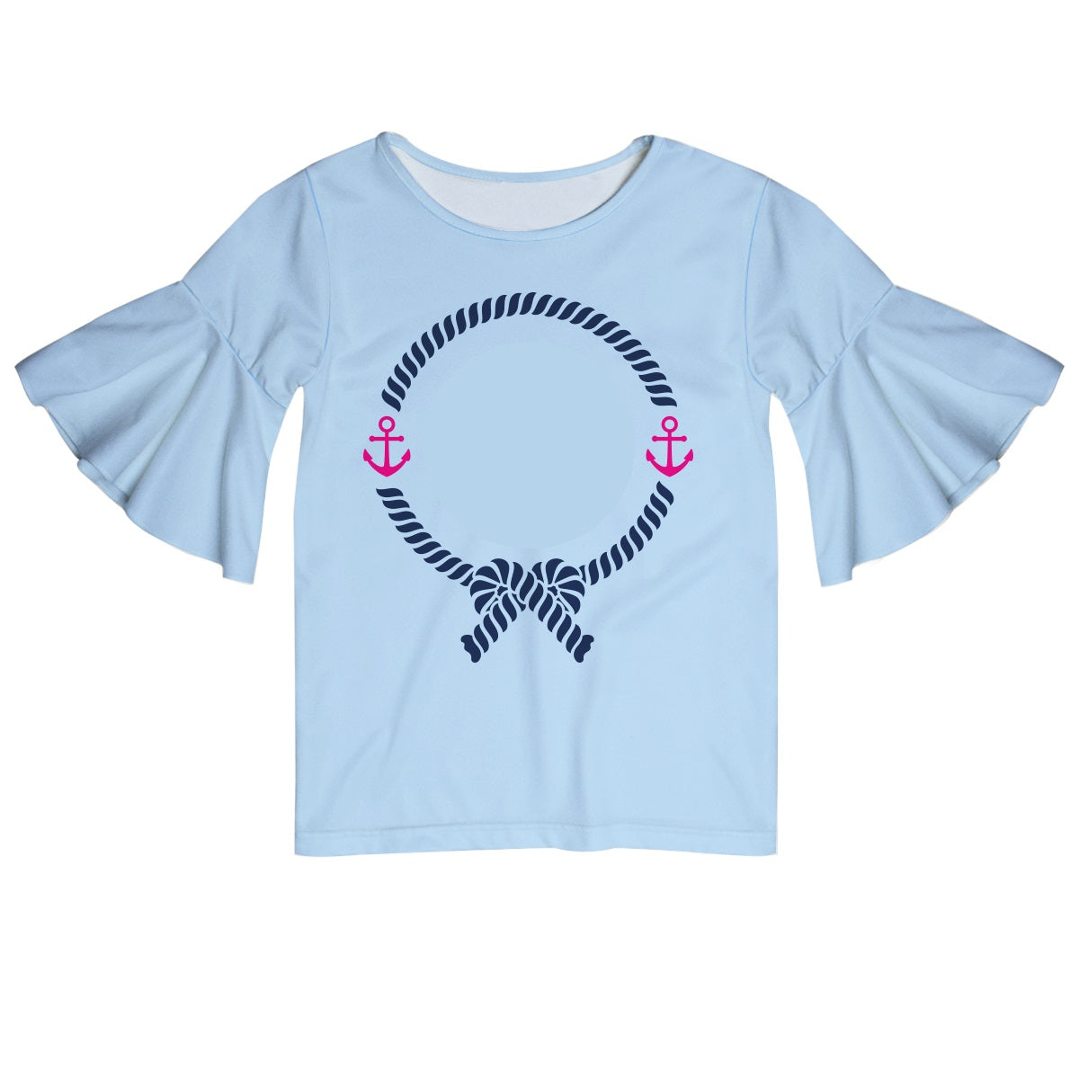Anchors Rope Monogram Light Blue Short Sleeve Ruffle Top - Wimziy&Co.