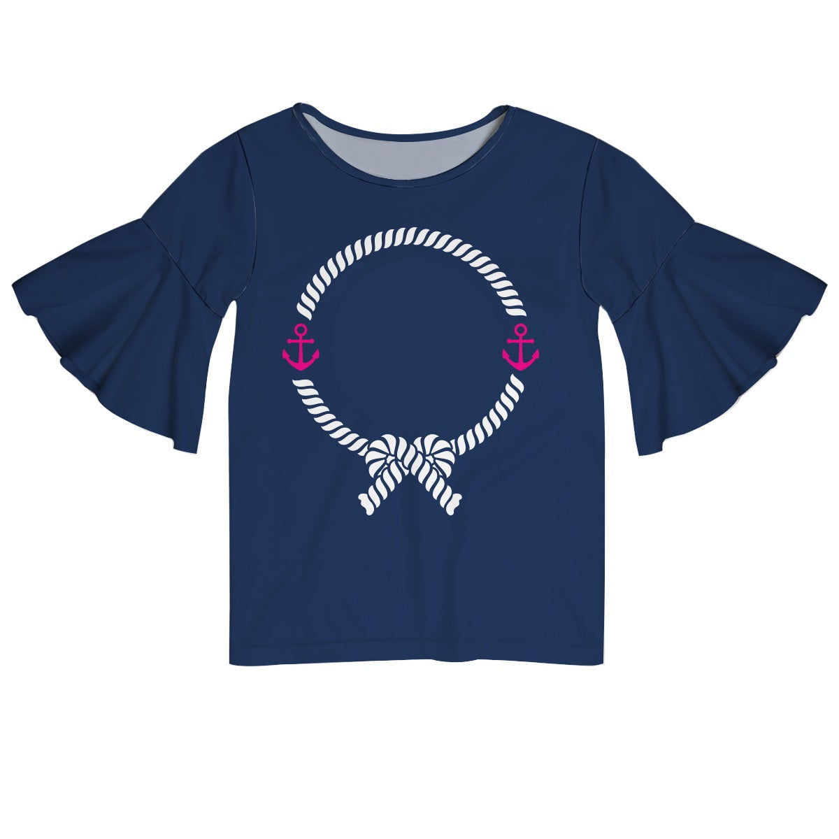 Anchors Rope Monogram Navy Short Sleeve Ruffle Top - Wimziy&Co.