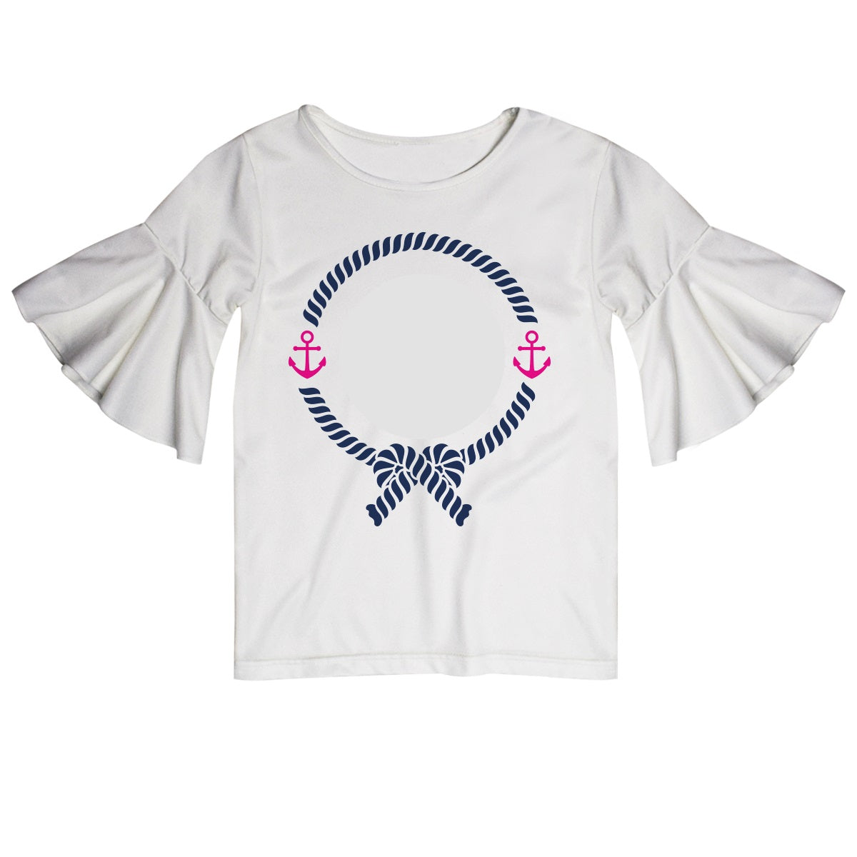 Anchors Rope Monogram White Short Sleeve Ruffle Top - Wimziy&Co.