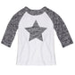 Star White And Gray Ranglan Tee Shirt 3/4 Sleeve