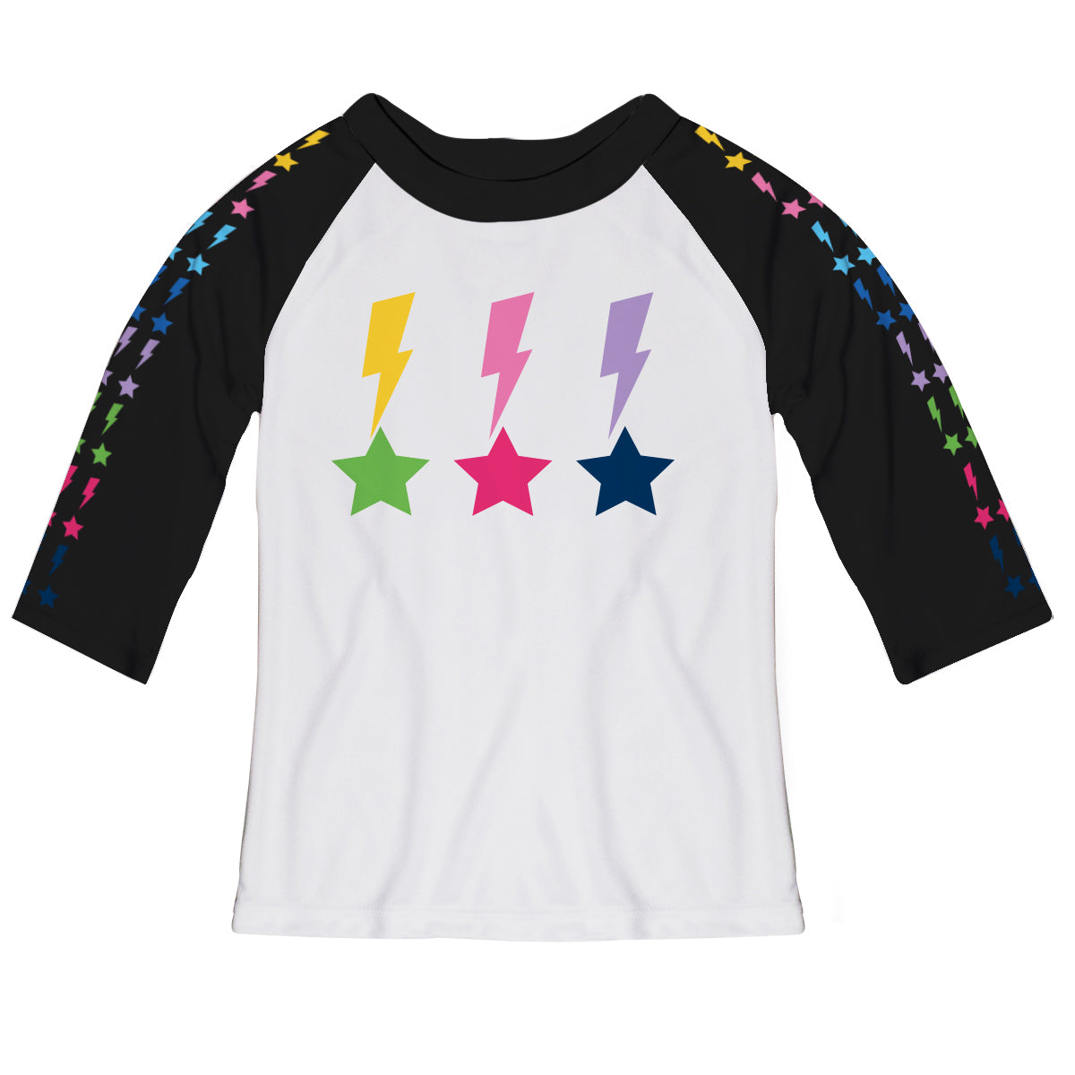 Thunder And Star White And Black Tee Shirt 3/4 Sleeve