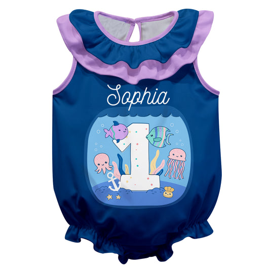 Fishes Name Navy Sleeveless Girls Onesie