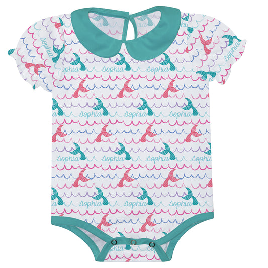 Mermaid and Name White Girls Onesie Short Sleeve