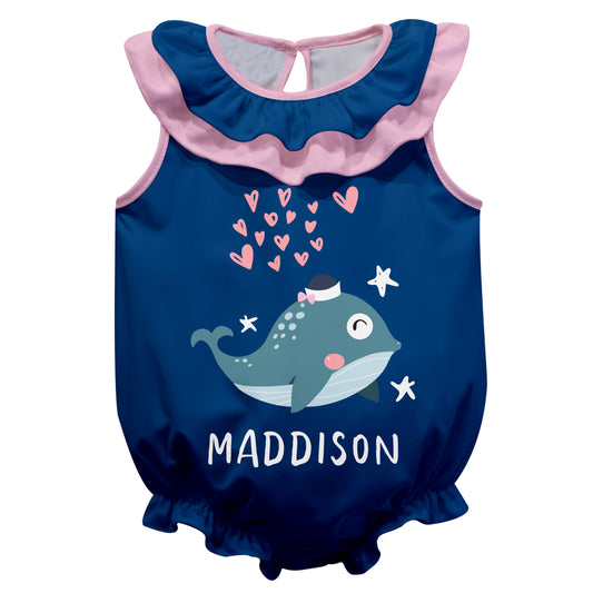 Whale Name Navy Sleeveless Girls Onesie