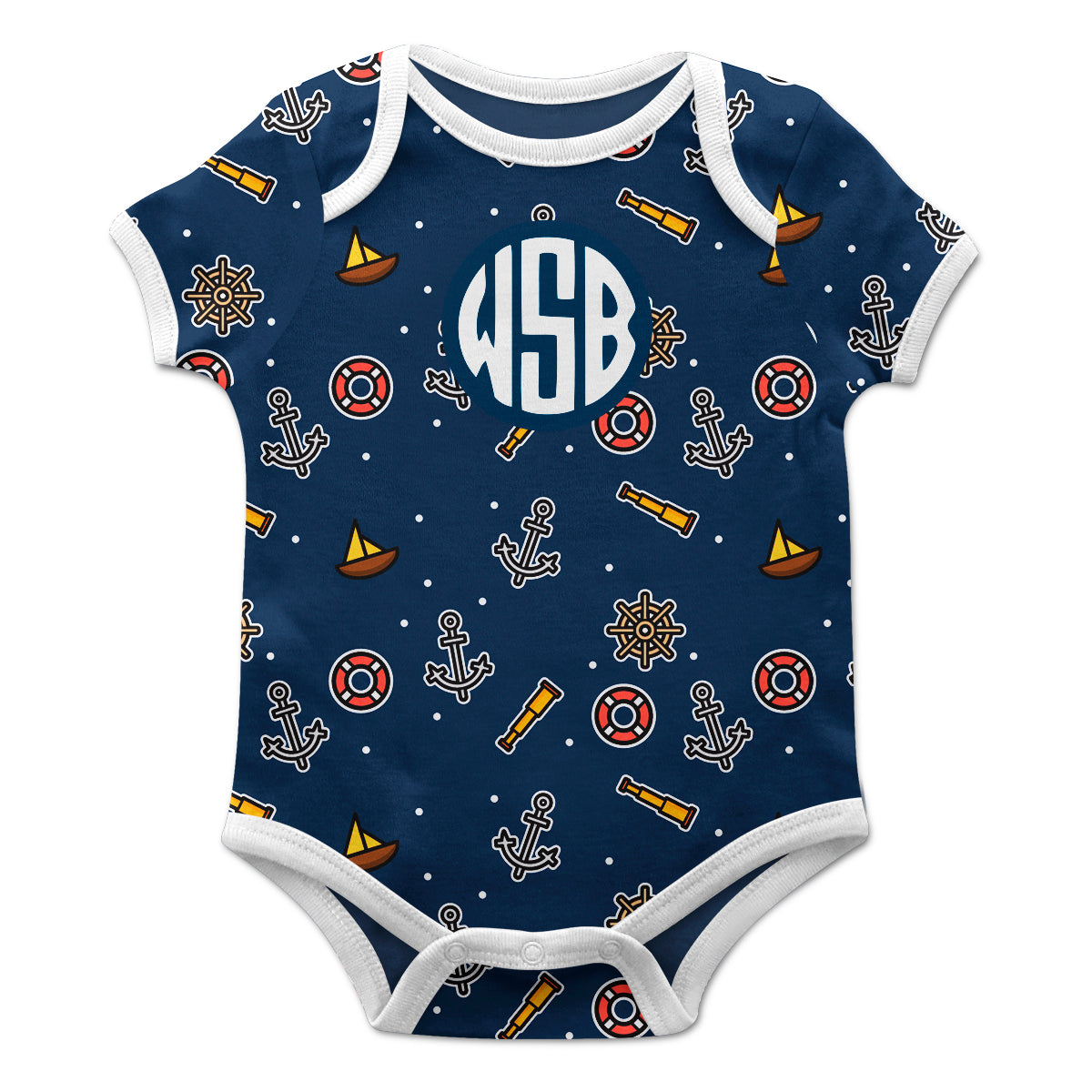Elements Nautical Print Monogram Navy Onesie