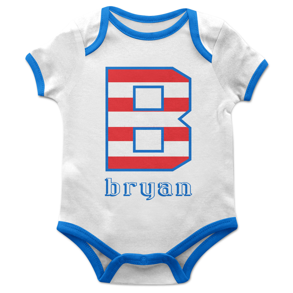 Initial and Name White Boys Short Sleeve Onesie