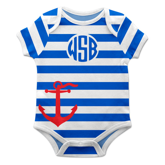 Stripes Monogram White and Blue Boys Onesie