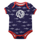 Sharks Print Monogram Navy  Boys Short Sleeve Onesie