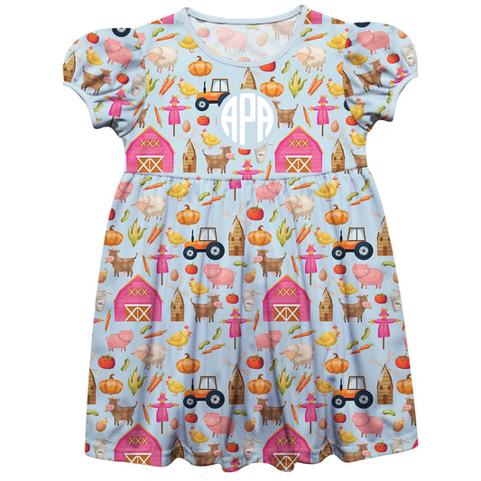 Farm Print Personalized Monogram Light Blue Short Sleeve Epic Dress