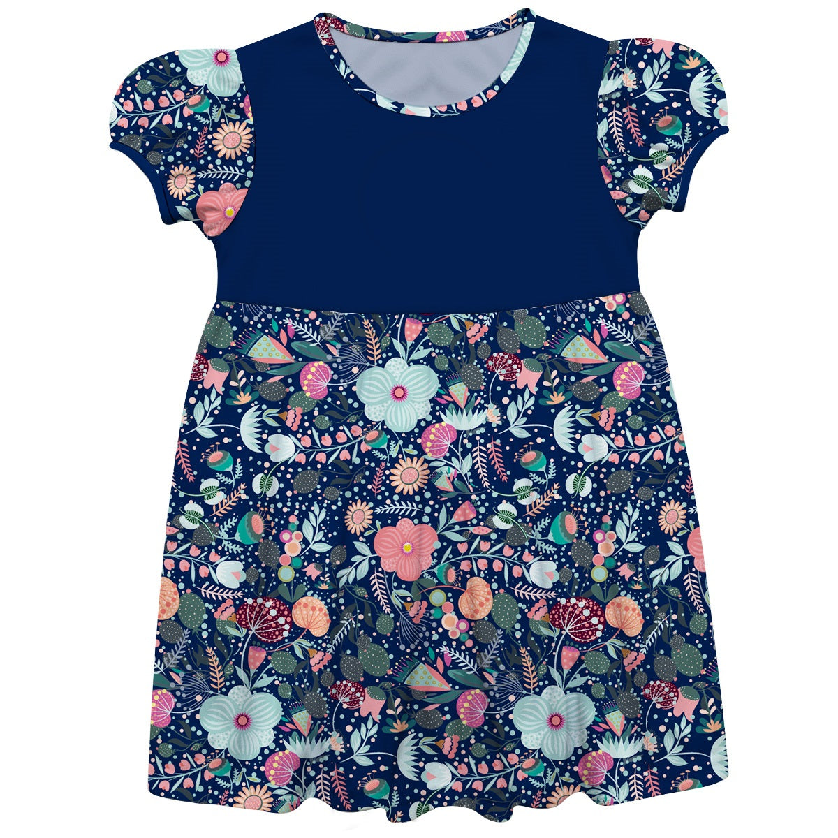 Flowers Monogram Navy Short Sleeve Epic Dress - Wimziy&Co.