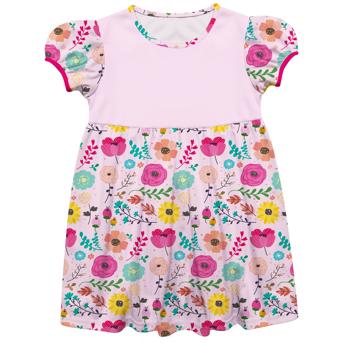Flowers Print Monogram Pink Short Sleeve Epic Dress - Wimziy&Co.