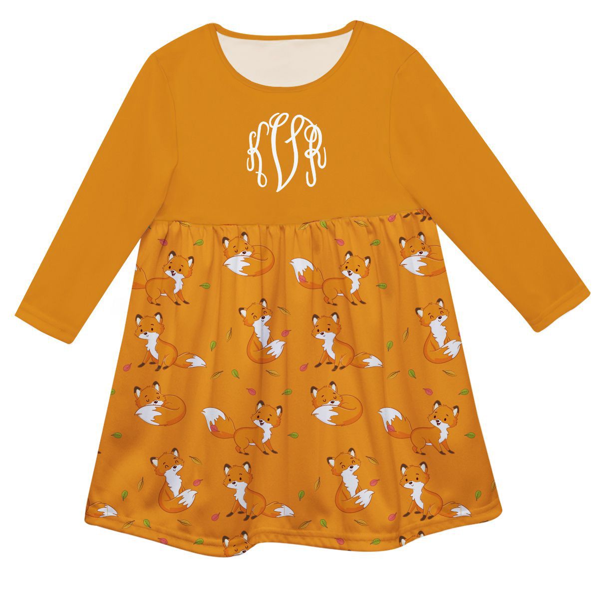 Fox Print Personalized Monogram Orange Long Sleeve Epic Dress