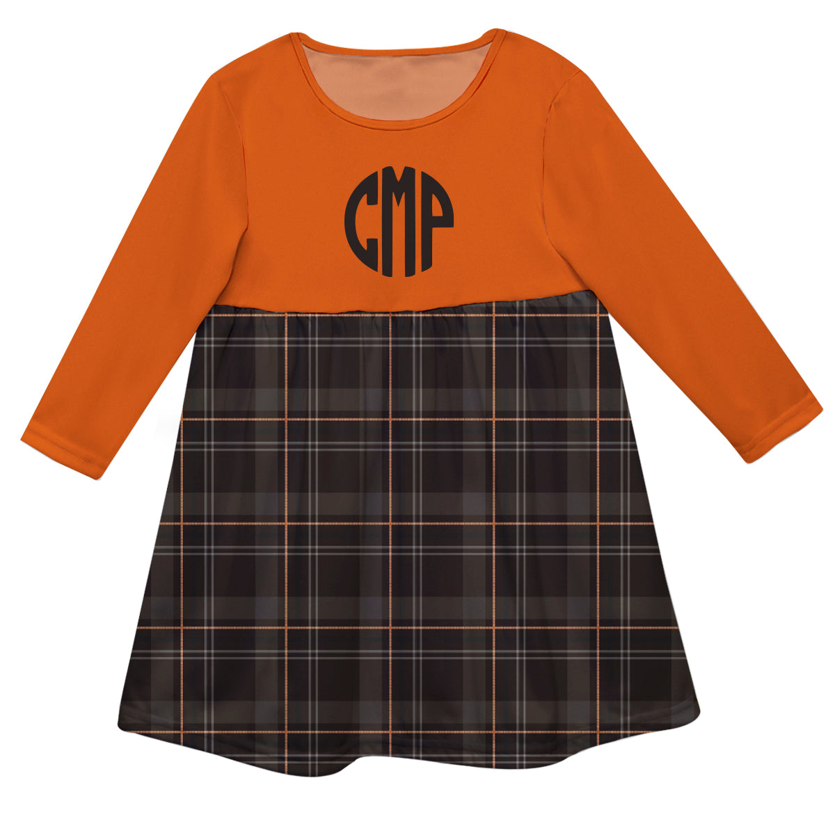 Personalized Monogram Orange and Brown Long Sleeve Epic Dress