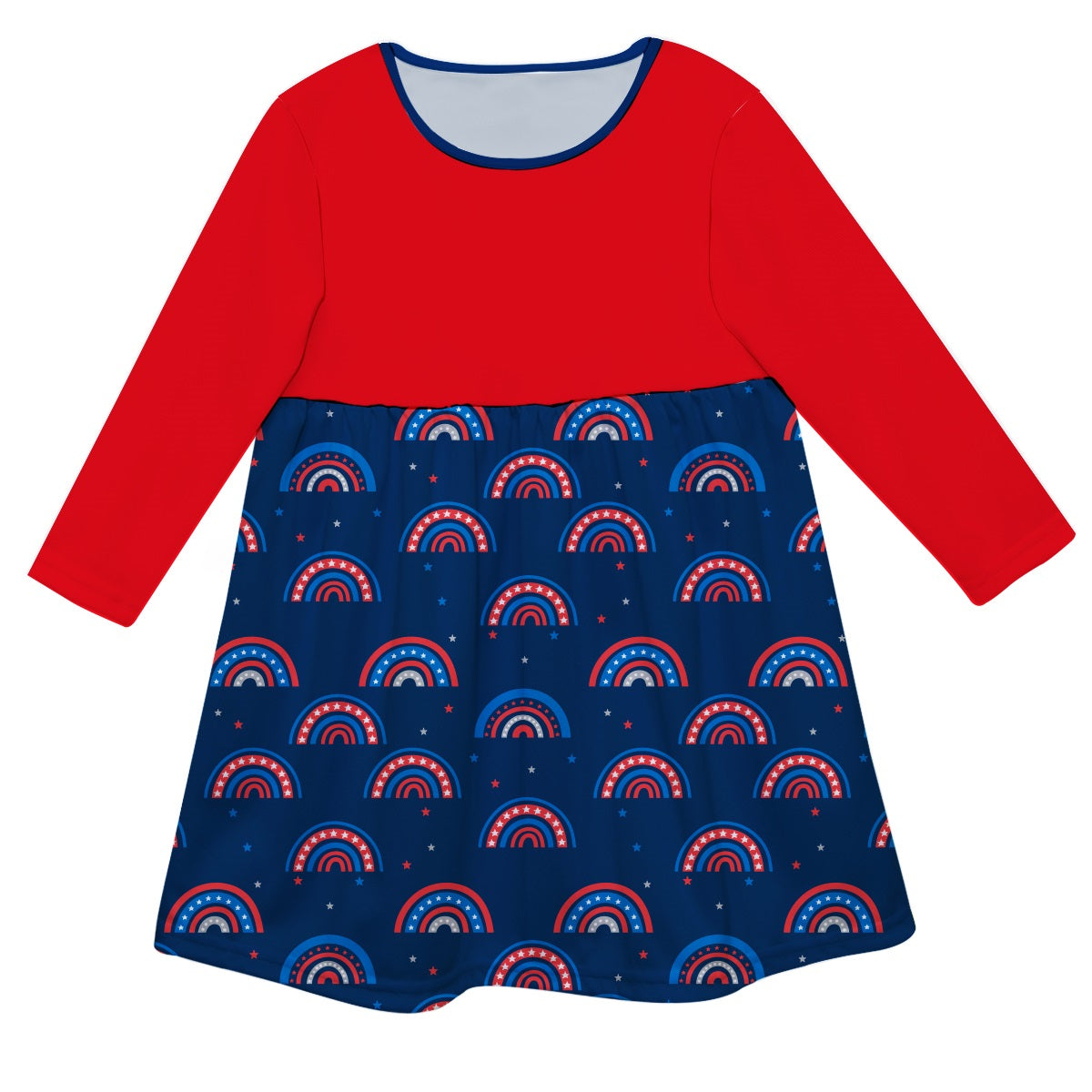 Rainbow Print Personalized Monogram Navy and Red Long Sleeve Epic Dress - Wimziy&Co.
