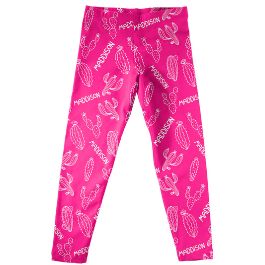 Cactus Print Name Hot Pink Leggings