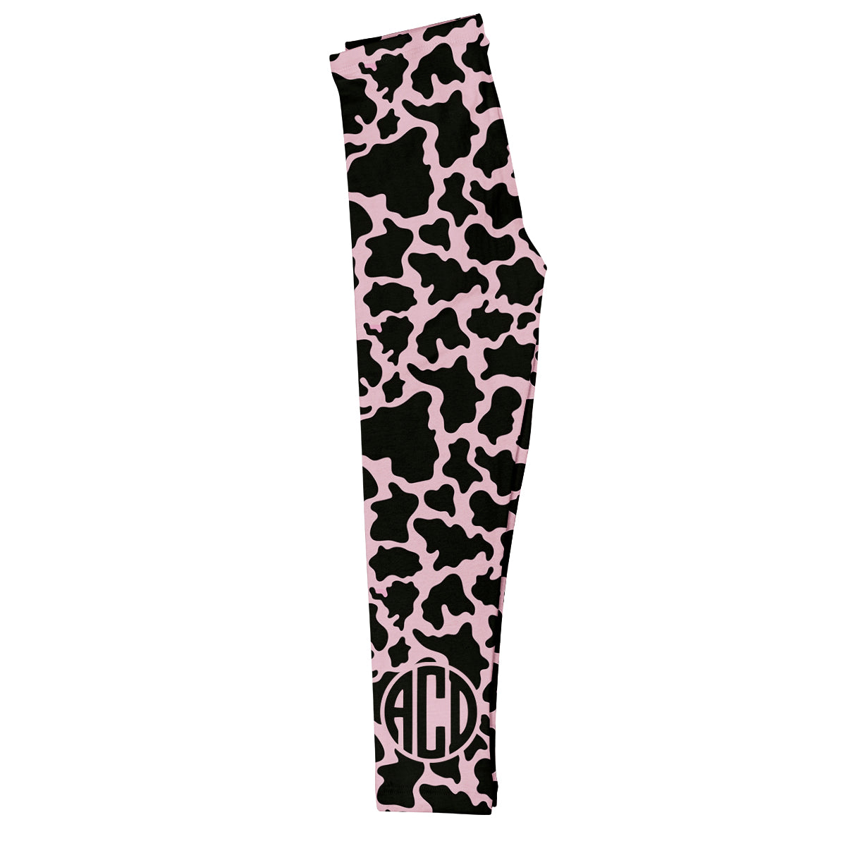 Cow Print Personalized Monogram Black and Pink Leggings