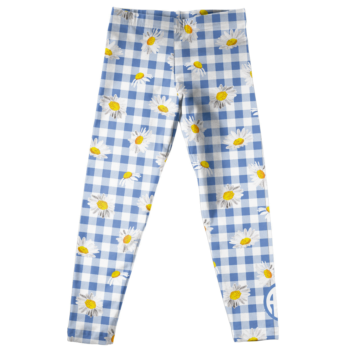 Daisies Print Monogram Blue Check Leggings