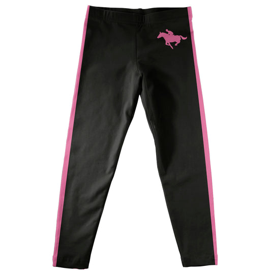 Equestrian Silhouette Pink Stripes Black Leggings