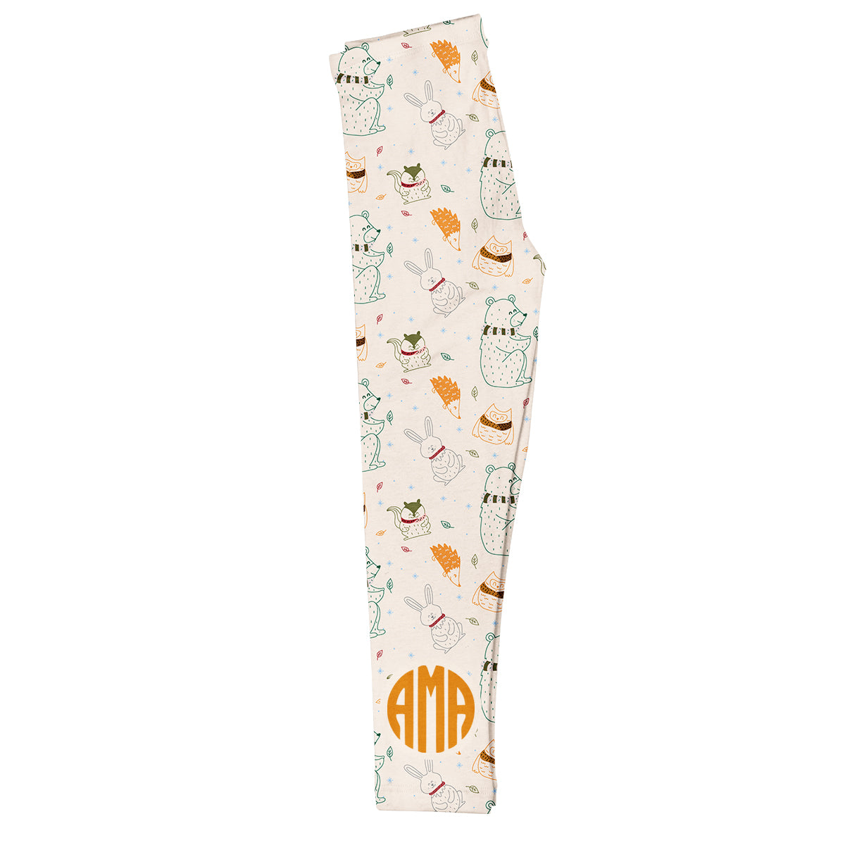 Fall Animals Print Personalized Monogram Beige Leggings