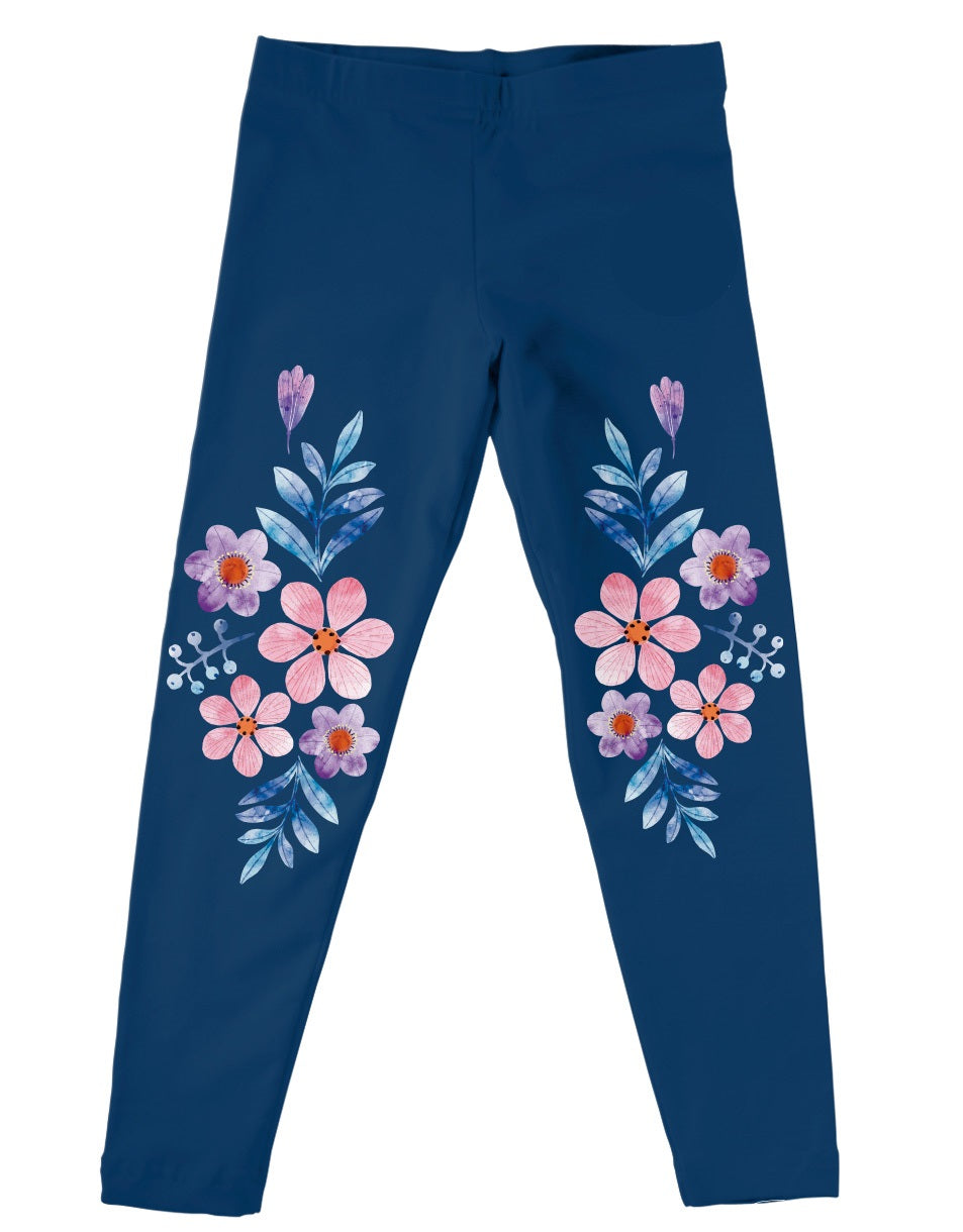 Flowers Personalized Monogram Navy Leggings - Wimziy&Co.