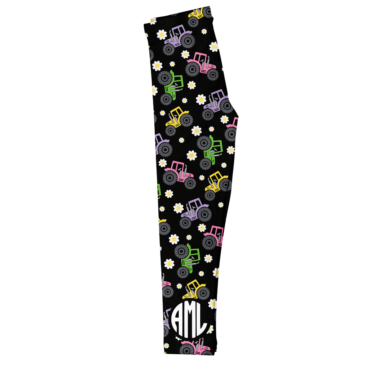 Tractor Print Personalized Monogram Black Leggings