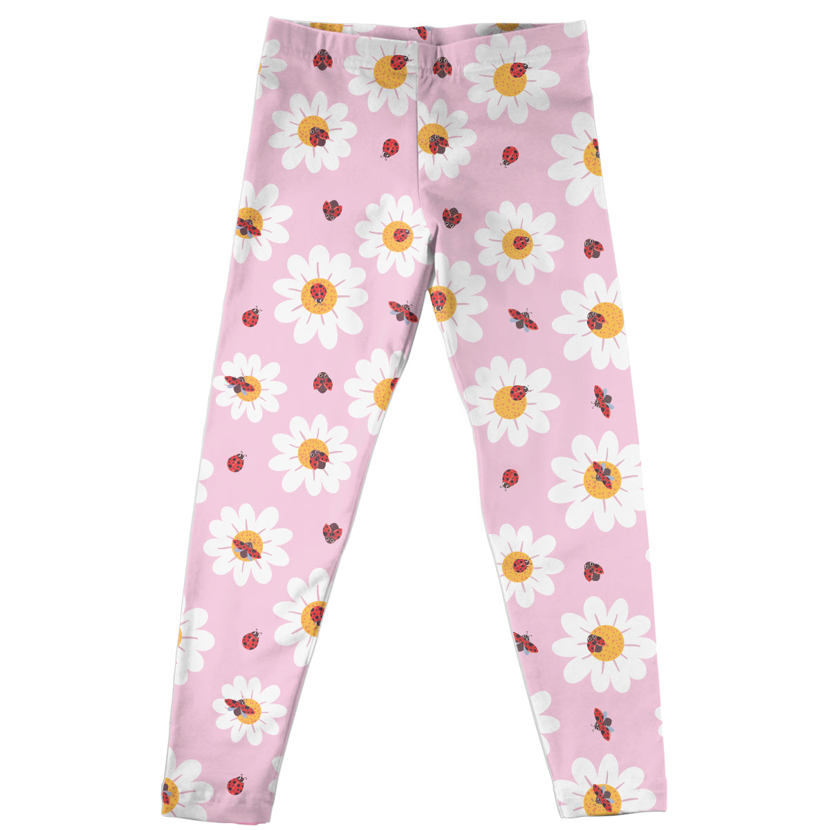 Flowers and Lady Bug Print Pink Leggings