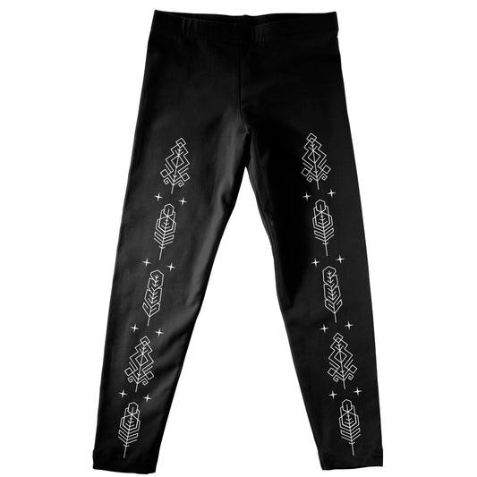 Geometric Feathers Black Leggings