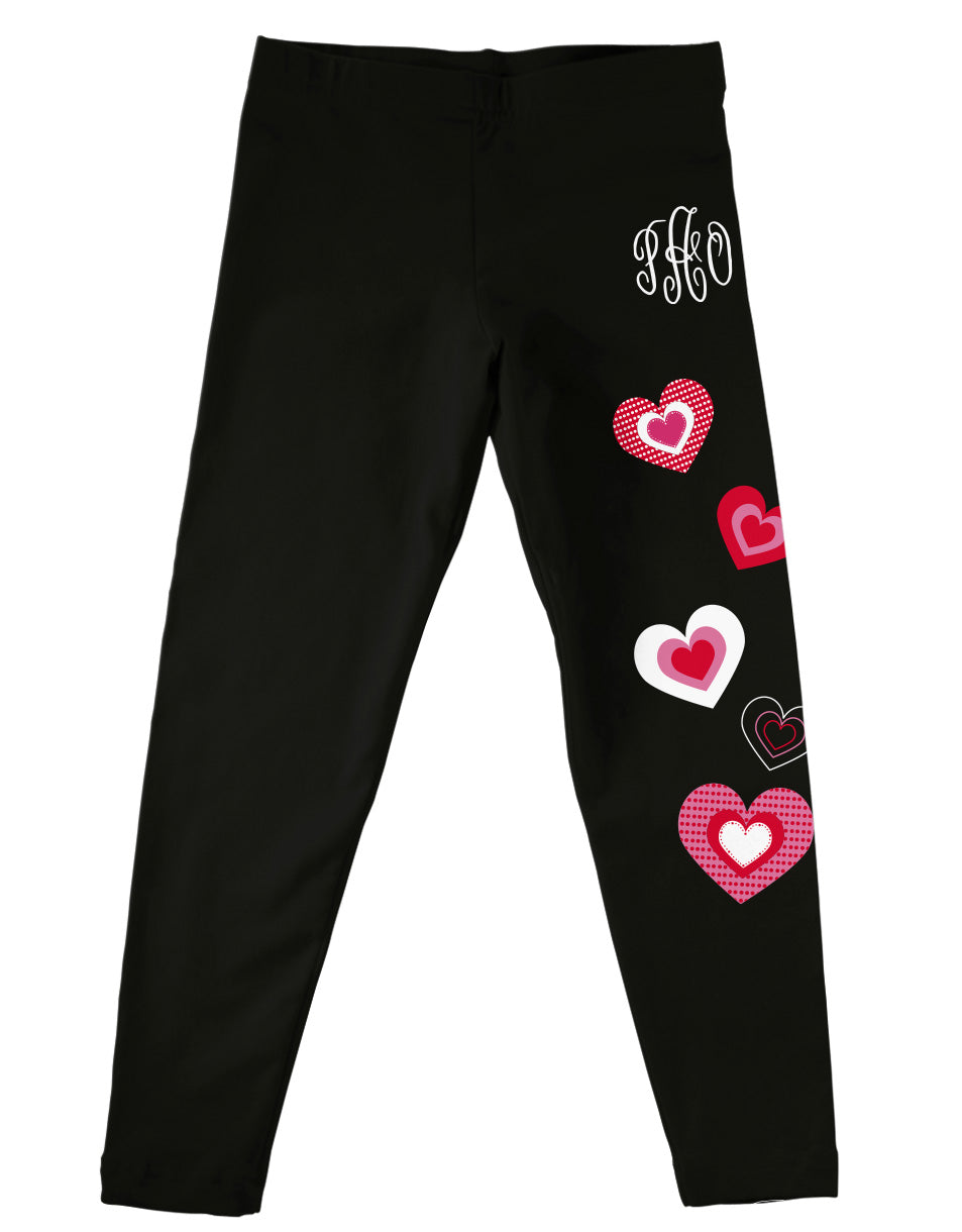 Hearts Personalized Monogram Black Leggings
