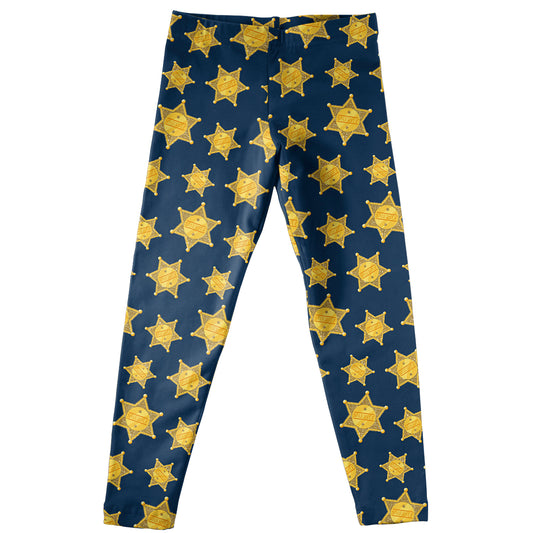 Glitter Sheriff Badges Print Navy Leggings