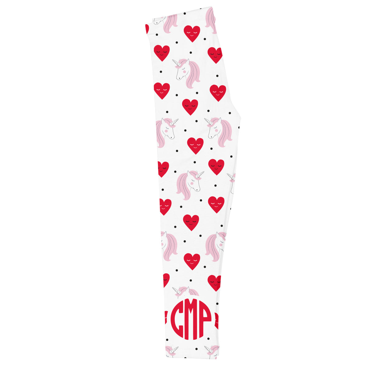 Unicorn and Heart Print Personalized Monogram White Leggings