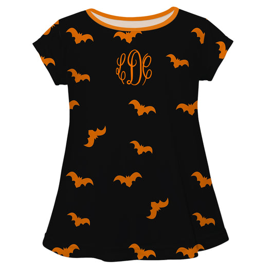 Bats Print Monogram Black Short Sleeve Laurie Top