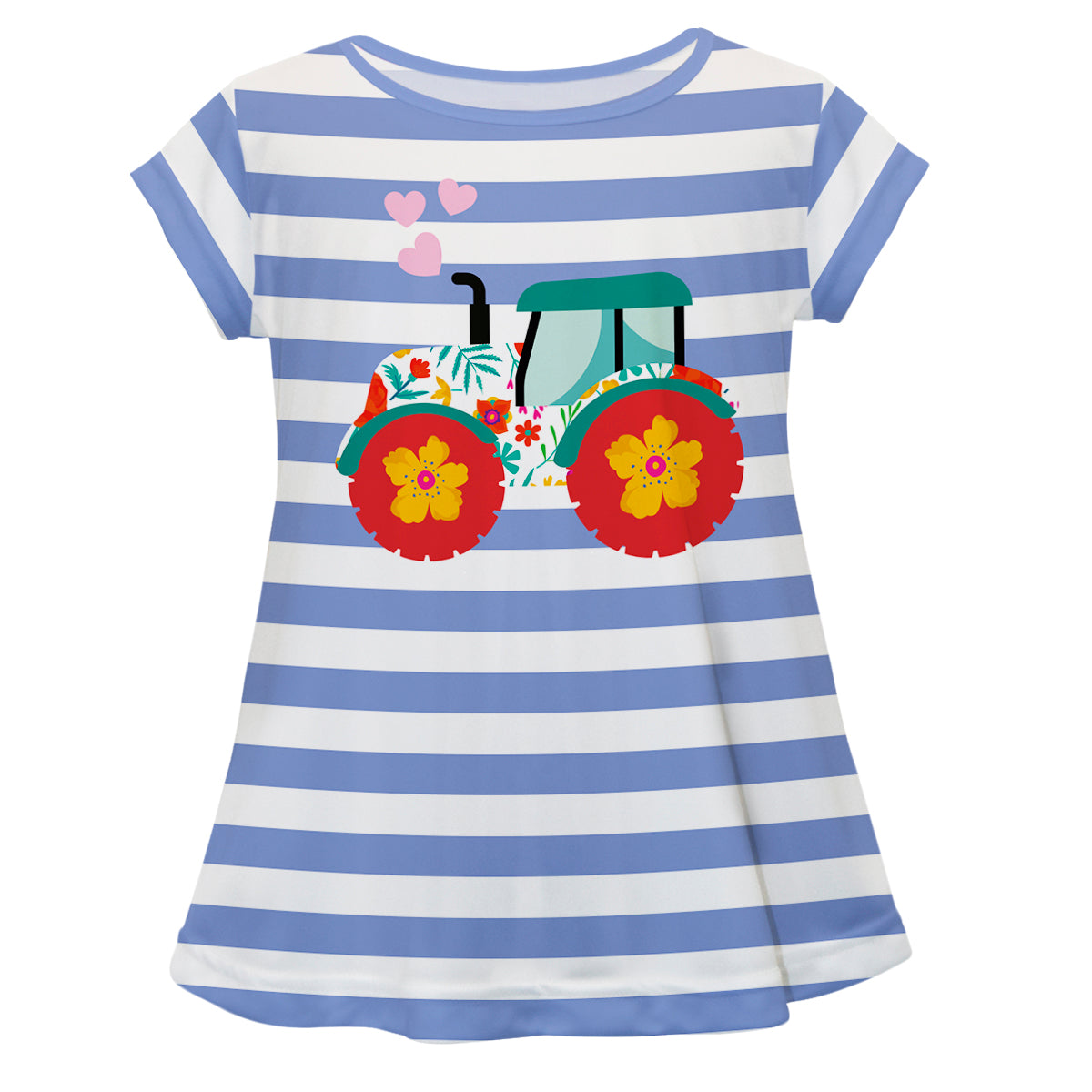 Tractor Hearts White And Light Blue Stripes Short Sleeve Laurie Top