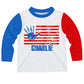 American Flag Personalized Name White Blue and Red Long Sleeve Tee Shirt