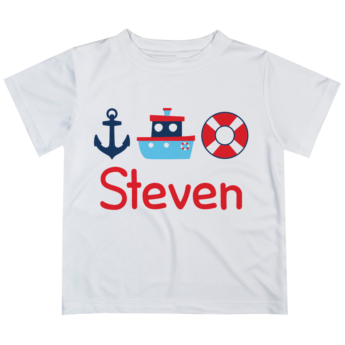 Anchor Boat Float Personalized Name White Short Sleeve Tee Shirt