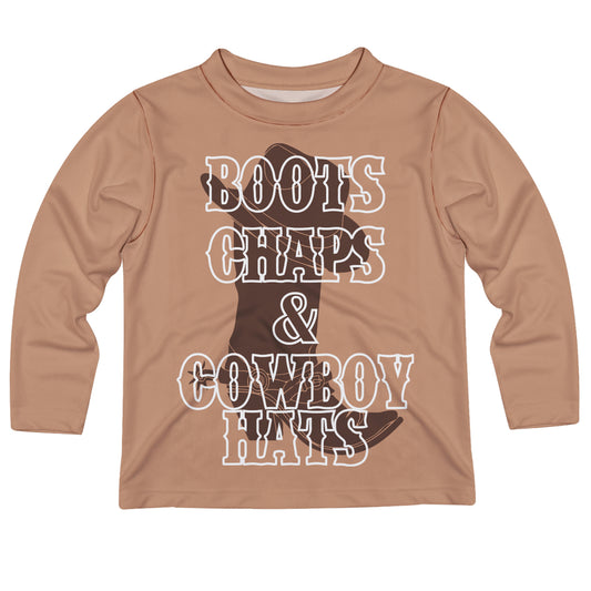 Boots Chaps and Cowboys Hats Light Brown Long Sleeve Tee Shirt