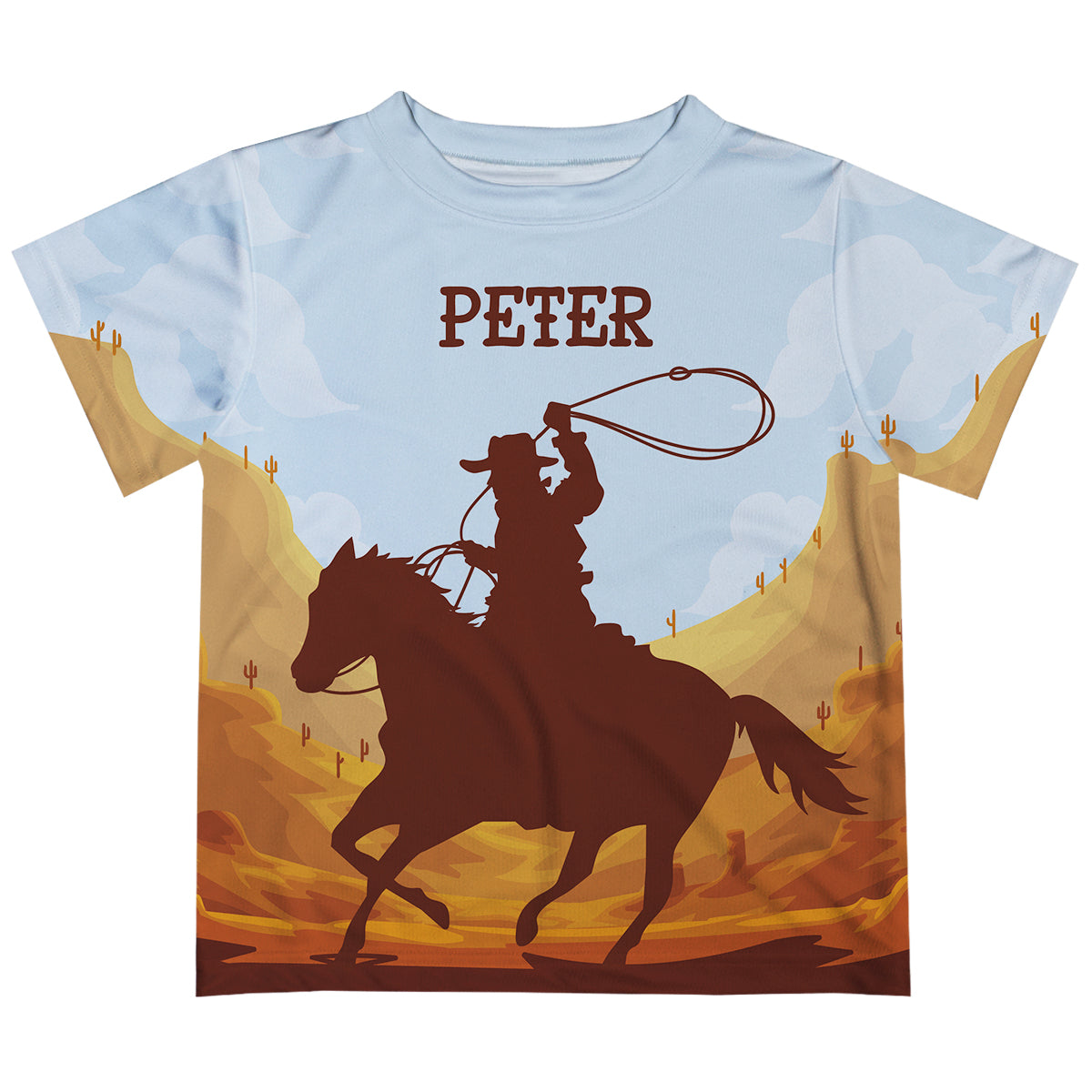 Cowboy Name White and Brown Short Sleeve Tee Shirt