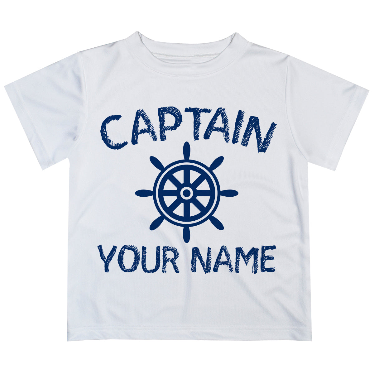 Captain Personalized Name White Short Sleeve Tee Shirt