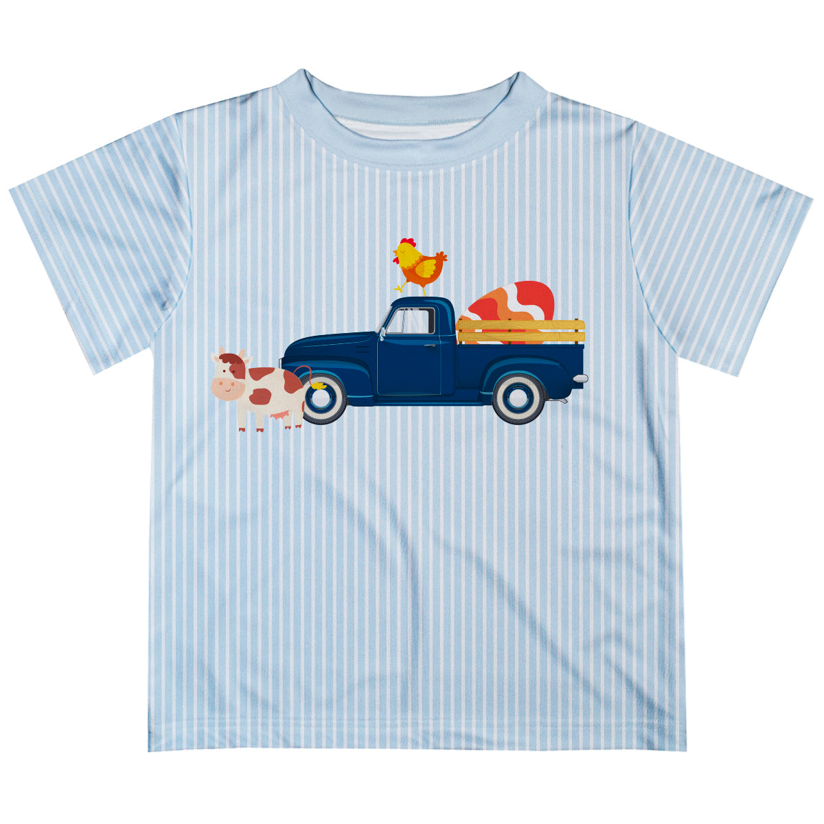 Farm Animals with Truck Light Blue Short Sleeve Te Shirt