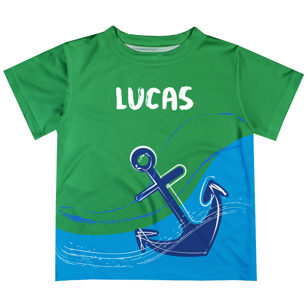 Anchor Name Green and Blue Tee Shirt Short Sleeve