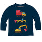 Construction Trucks and Valentines Hearts Navy Long Sleeve Tee Shirt