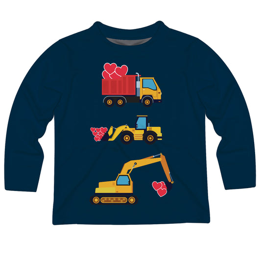 Construction Trucks and Valentines Hearts Navy Long Sleeve Tee Shirt