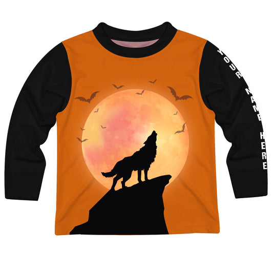 Wolf Name Orange and Black Long Sleeve Tee Shirt