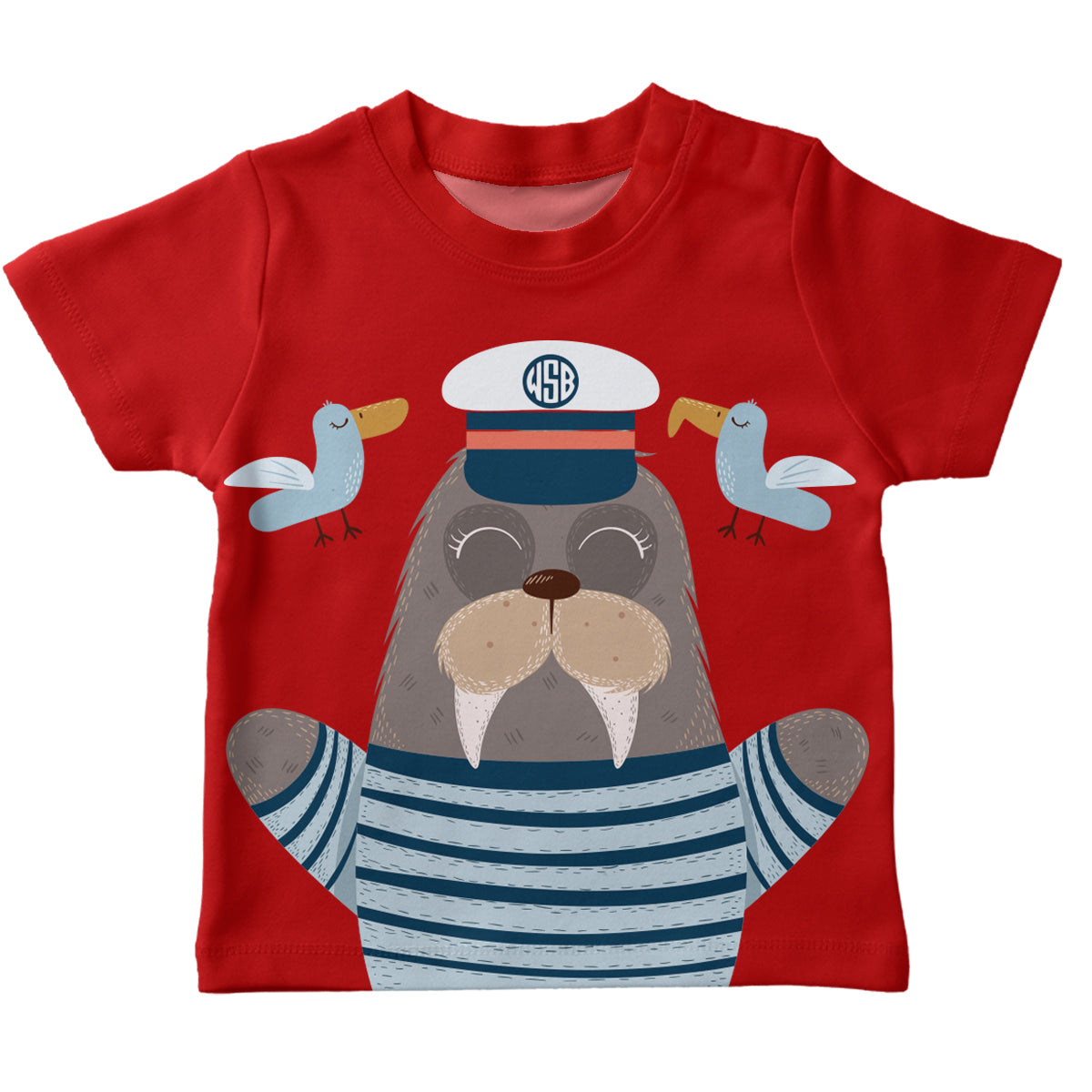 Walrus Monogram Red Short Sleeve Tee Shirt