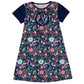 Flowers Print Personalized Monogram Navy Short Sleeve A Line Dress