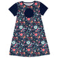 Flowers Print Personalized Monogram Navy Short Sleeve A Line Dress - Wimziy&Co.